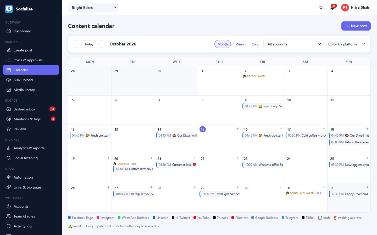 Calendar screen of Socialise